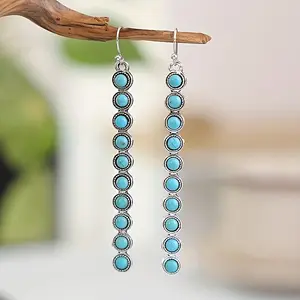 New cross-border ethnic retro-style one-line turquoise earrings
