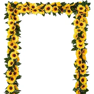 3 Pack Artificial Sunflower Garland Silk Sunflower Vine Artificial Flowers with Green Leaves for Wedding Table Home Decor