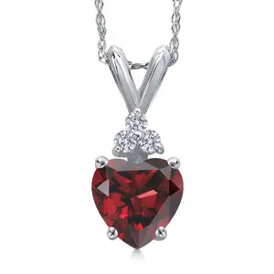 Gem Stone King 14K White Gold Heart Pendant Necklace for Women | 6MM Heart Shape Gemstone Birthstone and Lab Grown Diamond | 18 Inch Chain | Gifts for Mom Wife Her