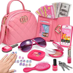 Little Girls Purse, Pretend Play Makeup Kit for Toddler 3-5 4-6, Kids Purses with Accessories, Pink Handbag, Princess Kit and Fake Make up, Toddler Girl Toys Gifts for 3 4 5 6 Year Old