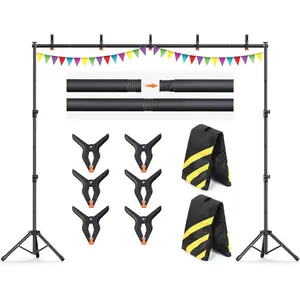 10x7.5Ft Backdrop Stand, Heavy Duty Adjustable Photo  Drop Stand Kit for Parties, Photography, Banner Stand (Includes Six Background Stand Clamps)