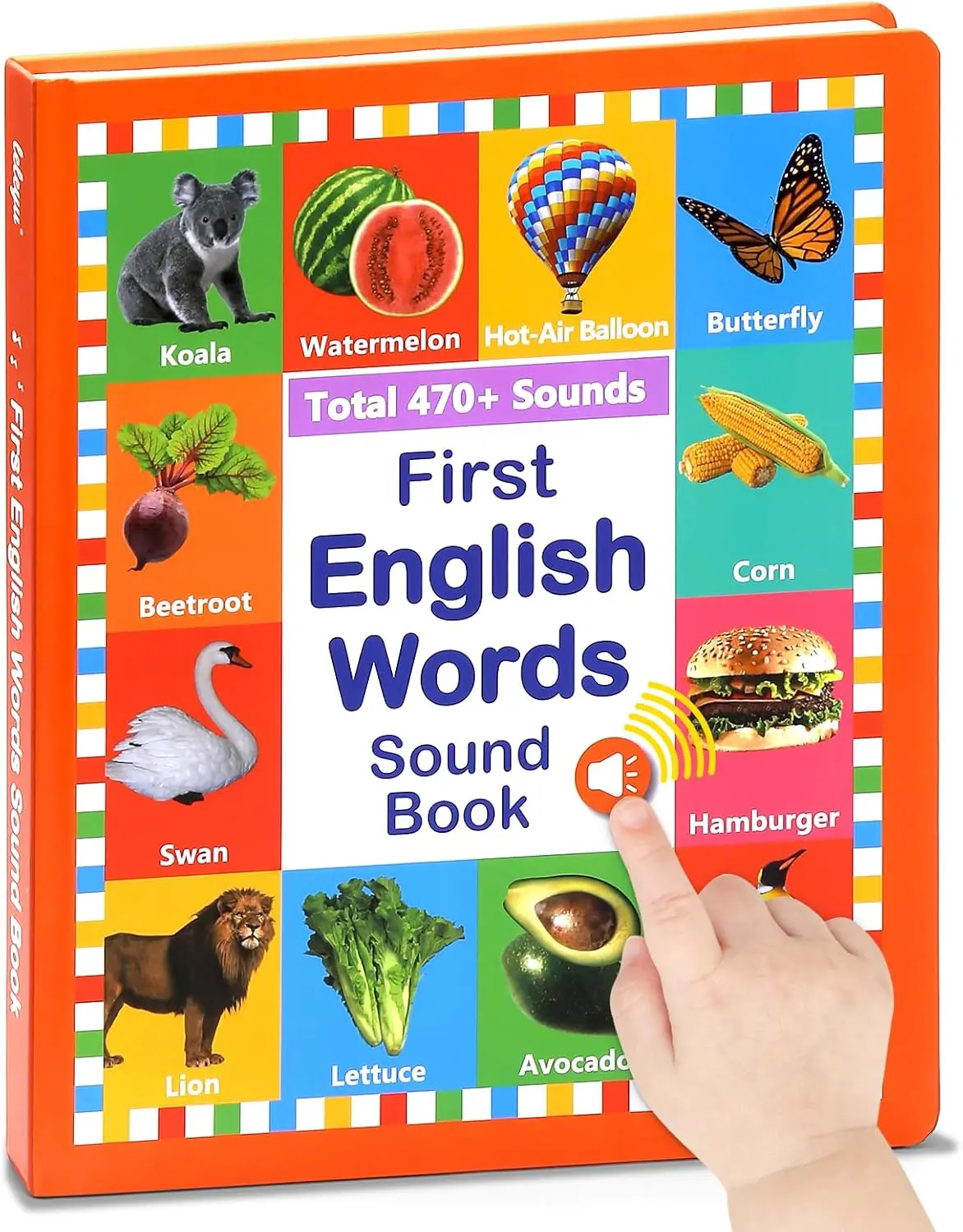 My First English Words Sound Book, 470+ Sounds, 21 Topics, Ages 2-5 | English learning toy with 470+ sounds, Q&A, piano keys, adjustable volume and rounded edges for ages 2-5