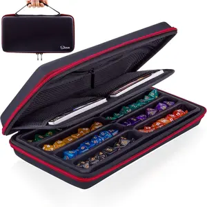Dice Storage Case Dice Organiser Holder Removable Slotted Tray with Handle for Dungeons & Dragons and Other RPG Table Games, Holds Up to 8 Sets of Dice, Red, Modern