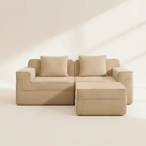 Boneless Couch –  2 Seater with Ottoman, Camel