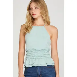 Smocked Waist Crinkled Top