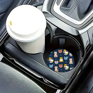 2Pcs Cute Cat Car Cup Coaster Absorbent Ceramic Cup Holder Mat Kawaii Cat Lover Aesthetic Car Gadget Travel Road Trip Birthday Gift Idea