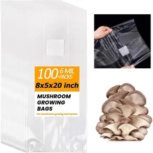 100PCS Mushroom Planting Kit - 8"5"20" Thickened Growing Bags, 6 Mil Thick Durable, Tear Resistant, 0.2 Micron Porosity Resistant High Pressure Spawning Bags