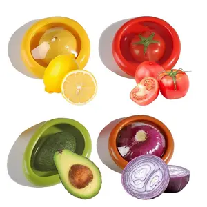 Silicone Fruit & Vegetable Container, 4 Counts/set Reusable Airtight Food Storage Box, Food Preservation Container for Home Kitchen, Utensils
