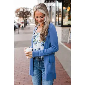 Positive Outlook Open Front Cardigan- Denim