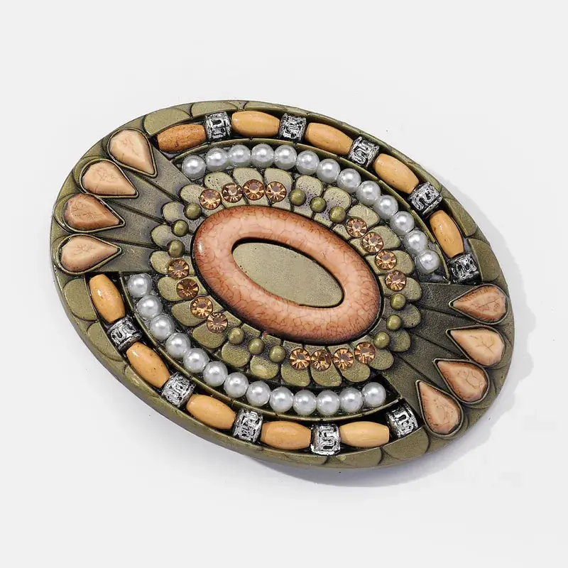Peach Rhinestone Bling Stone Gold Belt Buckle