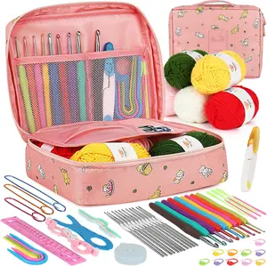 Crochet Kit for Beginners, 59pcs Crochet Starter Kits with Yarn, Ergonomic Hooks & Storage Case, Learn-to-Crochet Set for Adults, Kids & Seniors, Ideal DIY Craft Gift for Women