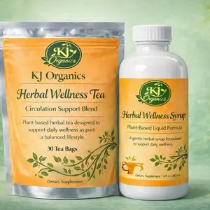 KJ Organics Herbal Wellness Tea & Syrup Set - Circulation Support Blend 30 Tea Bags & Plant-Based Liquid Formula for Daily Wellness