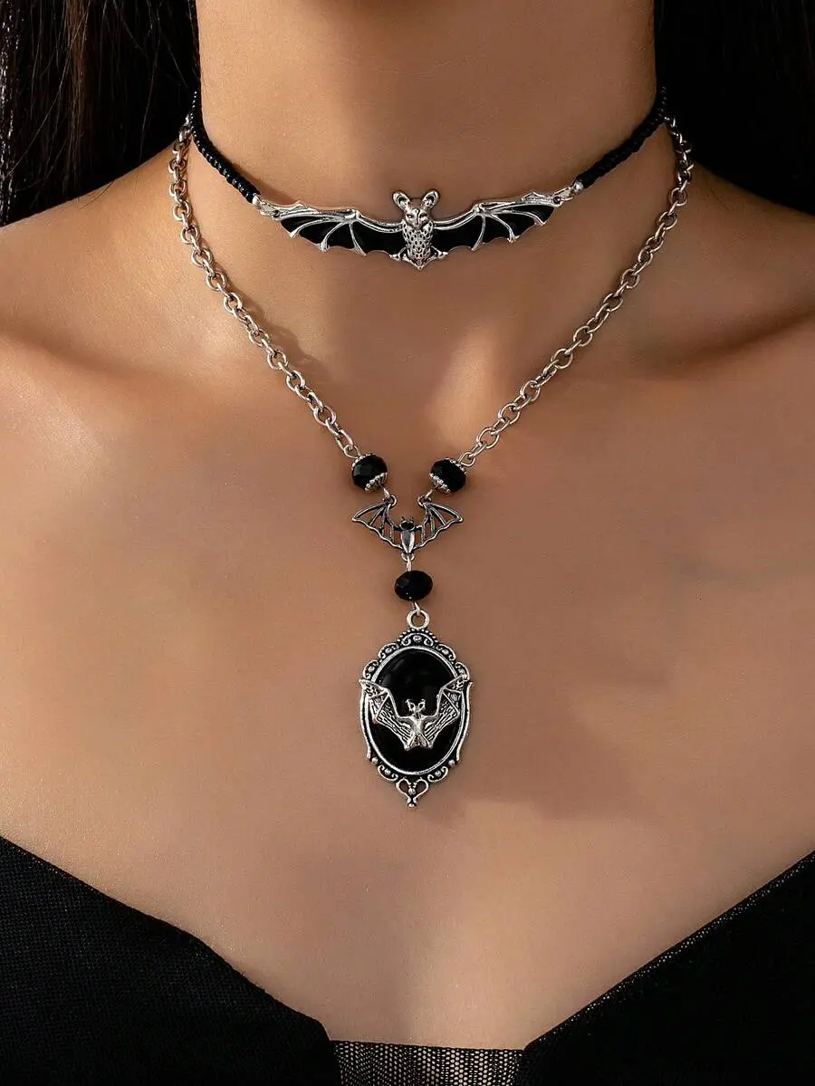 Pendant Necklace Set Women Y2K Punk Vampire Halloween Choker Zinc Alloy Jewelry