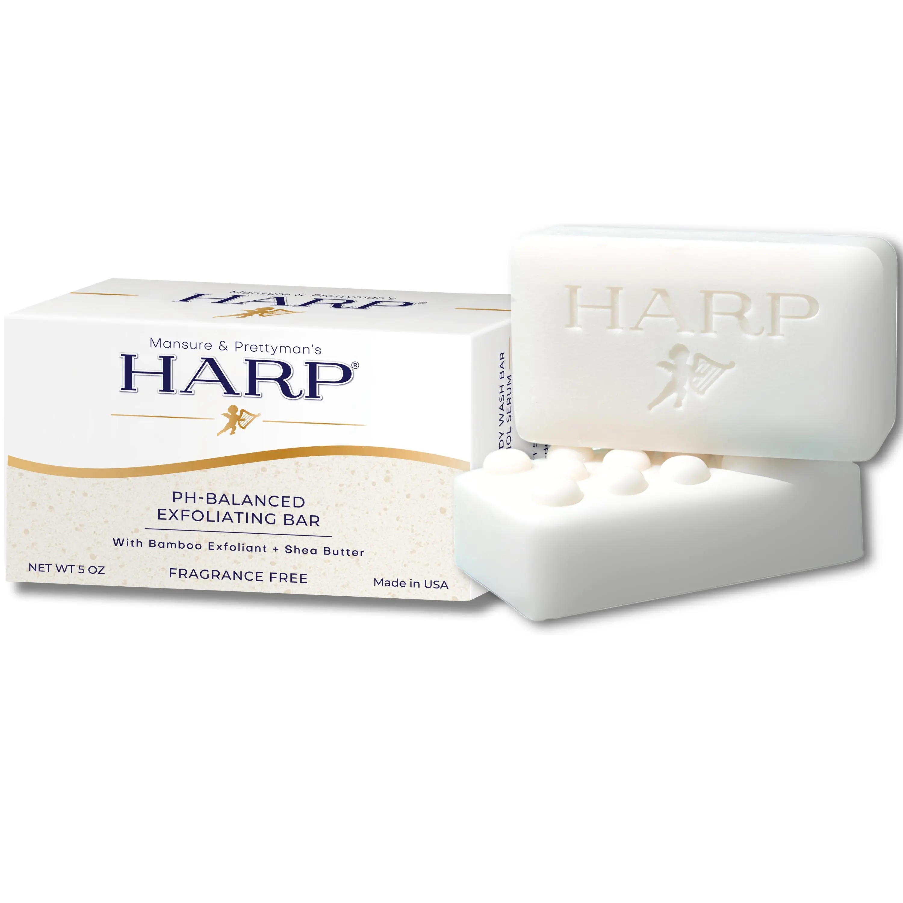 HARP® Exfoliating Body Wash Bar – pH Balanced Syndet Cleanser with Bamboo Powder, FRAGRANCE-FREE, Soap-Free & No Lye, Non-Comedogenic, Gentle Exfoliation for Smooth Skin, 5 oz