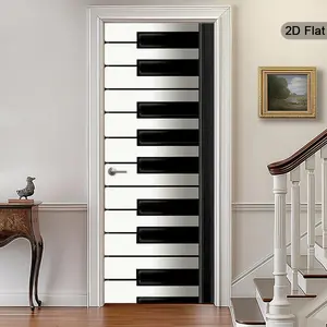 2D Music Theme Door Sticker, Piano Key Pattern, and Self-Adhesive, Modern Design, Ideal for Home Decor, Hallway, Balcony, Living Room, Bedroom, Office, Dormitory