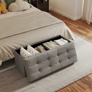 Tufted Storage Ottoman Footstool - 660 lbs Capacity, Padded Plush Fabric Seat, Multi-Functional Indoor Storage Bench for Bedroom, Entryway