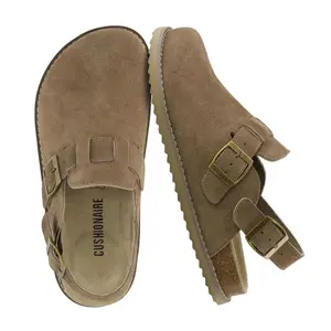 CUSHIONAIRE Brooklyn Women's Suede Clogs - Adjustable Slingback Clog Sandal with Buckle, Memory Foam -Taupe Suede 9.5