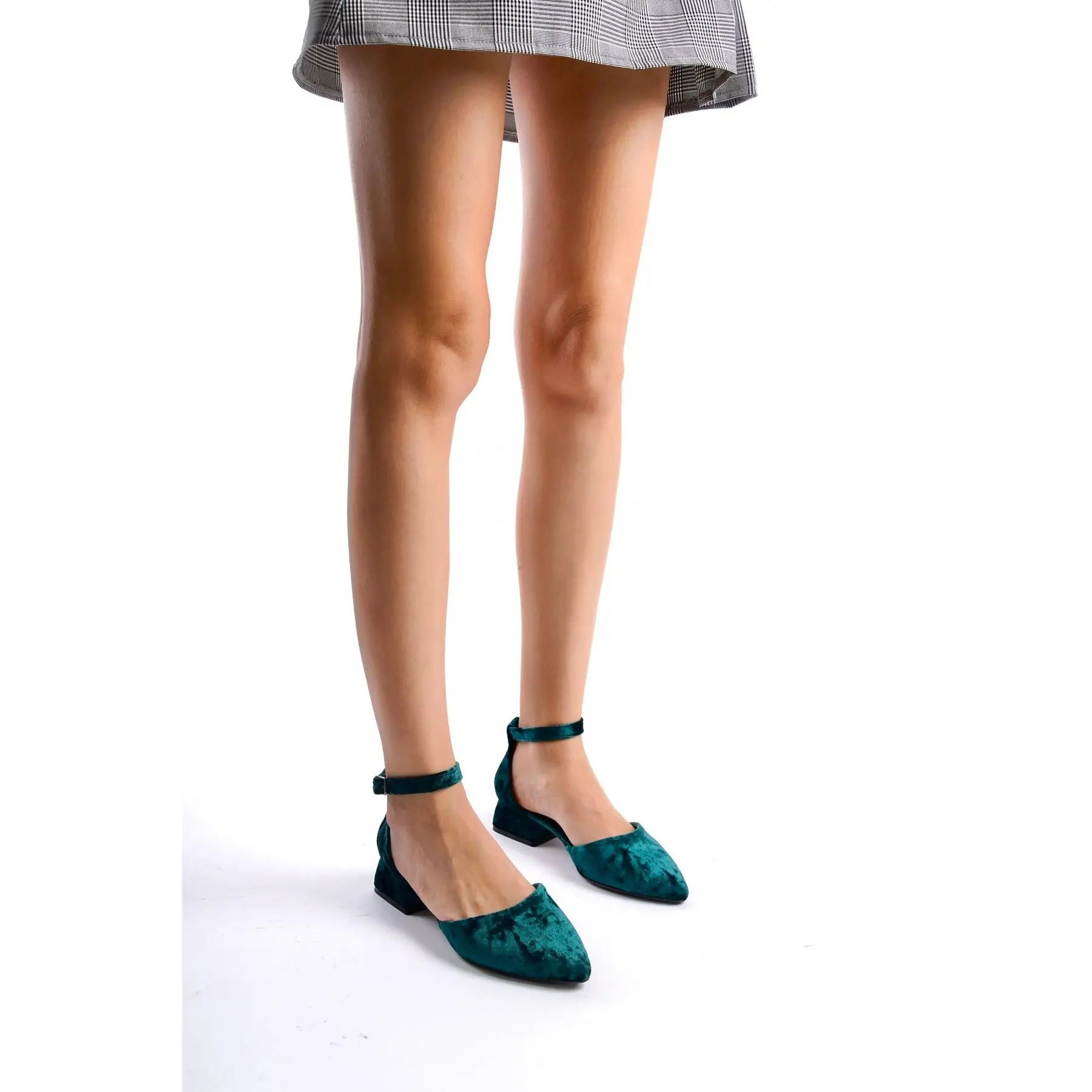 Azenor | Emerald Green Velvet Low Heels