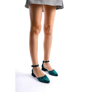 Azenor | Emerald Green Velvet Low Heels