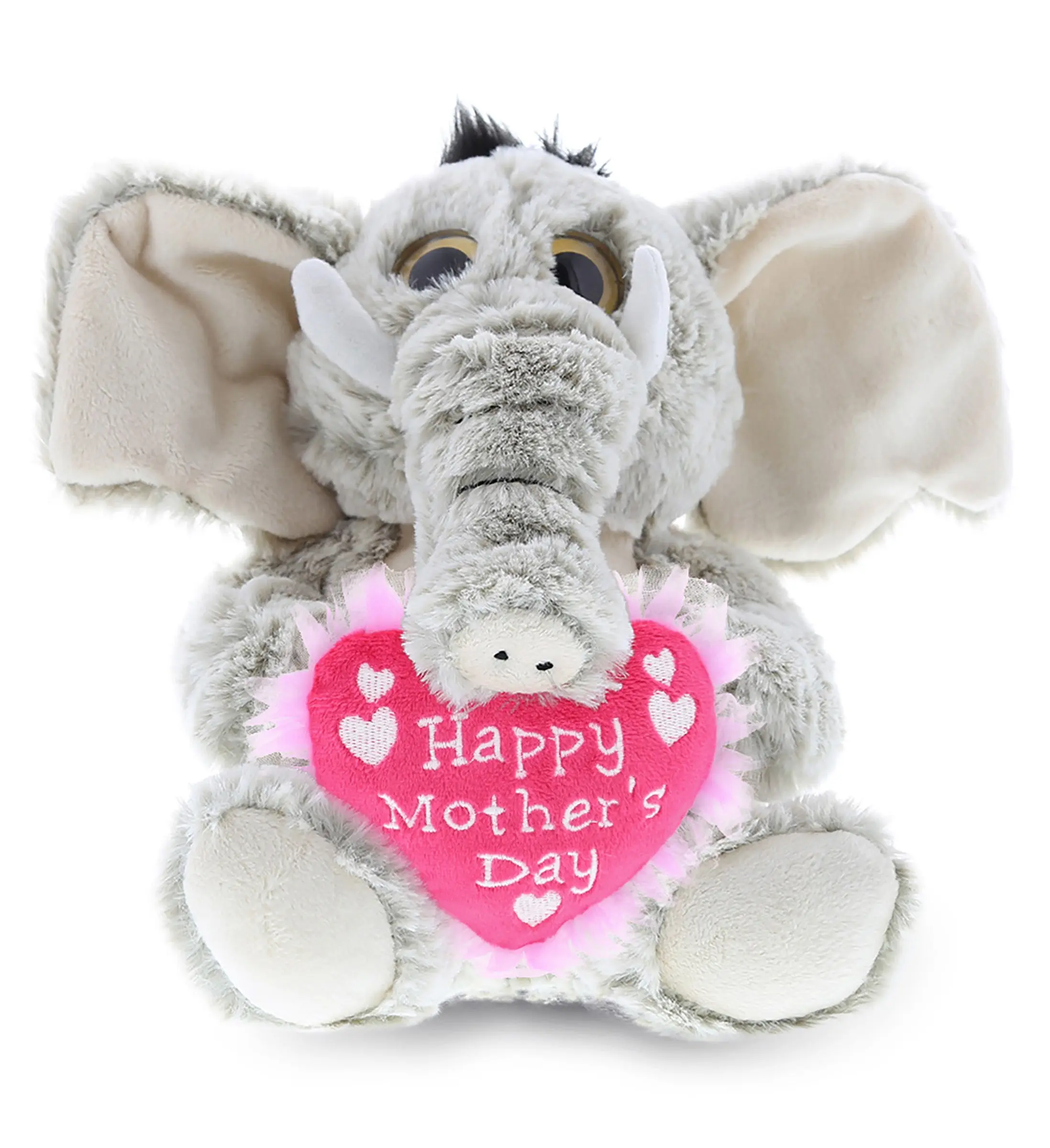 DOLLIBU Super-Soft Hypoallergenic Sitting Elephant Plush Heart Stuffed Toy, Perfect Mothers Day Gift