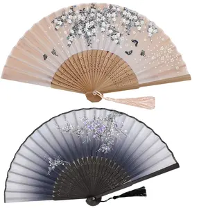 2 PCS Small Folding Hand Fans for Women - Chinese Japanese Vintage Bamboo Silk Fans - for Dance, Performance, Decoration, Decoration Items, Wedding, Party, Gift, Decorations Supplies
