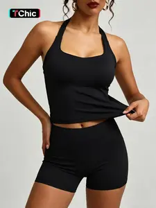 Women's Sporty Yoga Set, Tank Top & Shorts, Quick Dry, High Waist, Sleeveless, Polka Dot, Comfortable Fitness Wear, 2-Piece Outdoor Running