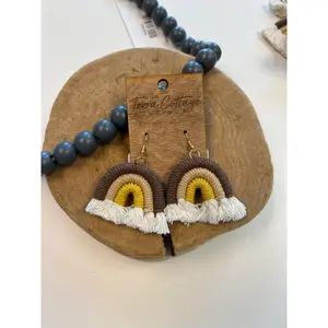 Neutral Macrame Rainbow Earrings