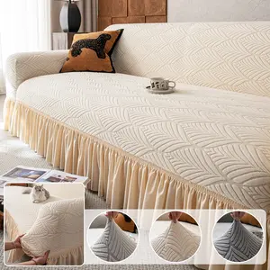 Elegant Skirted Sofa Cover, Simple New Cream Style Full Wrap Universal Sofa Protector, All-Season Cat Scratch Proof Couch Cover, Sofa Couch Covers