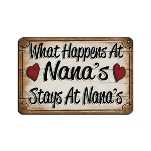Funny Nana Sign - "What Happens At Nana's Stays At Nana's" - Vintage Humor Tin Sign - Cute Grandkids Quote for Grandma