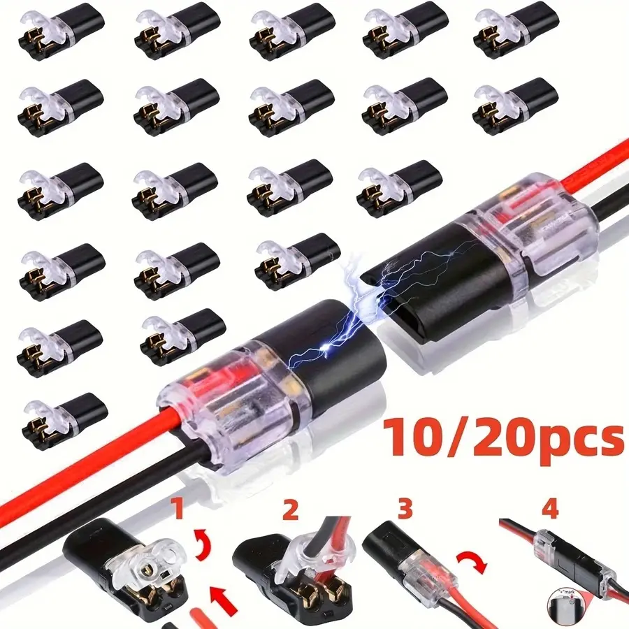 Plug-And-Play LED Connector, Solderless Connectors, No Soldering Required, Dual Line Quick Connect Terminal, Tool-Free Plastic Connector (pack of 10 or 20)