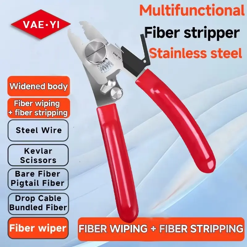 VAEYI Multifunctional Pliers 2 in 1 Fiber Stripper & Cleaning Wipe Strip Fiber Drop Cable 430 Stainless Steel Widened body