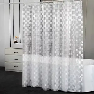 3D Eva Geometric Pattern Shower Curtain Liner, Simple Home Decor, Metal Grommets, Weighted Bottom, 12 Plastic Hooks Included, Clear