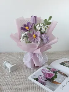 Crochet flowers bouquet, Rose, Tulip, Pink, white, purple, everlasting, Mother's day, Graduation, Memorial, Friend Gift