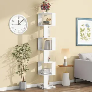 [SOIYELIFE] 6-Tier Spinning Bookshelf with Acrylic Shelves Multifunctional Floor Standing Book Organizer for Living Room Bedroom Office and Study Space Saving Design