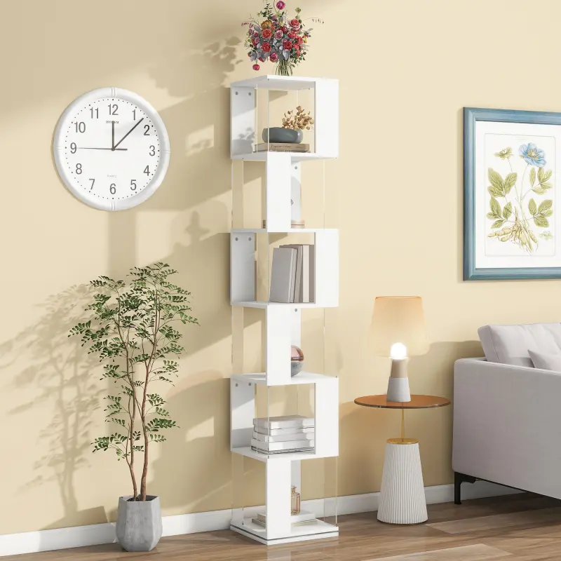 [SOIYELIFE] 6-Tier Spinning Bookshelf with Acrylic Shelves Multifunctional Floor Standing Book Organizer for Living Room Bedroom Office and Study Space Saving Design
