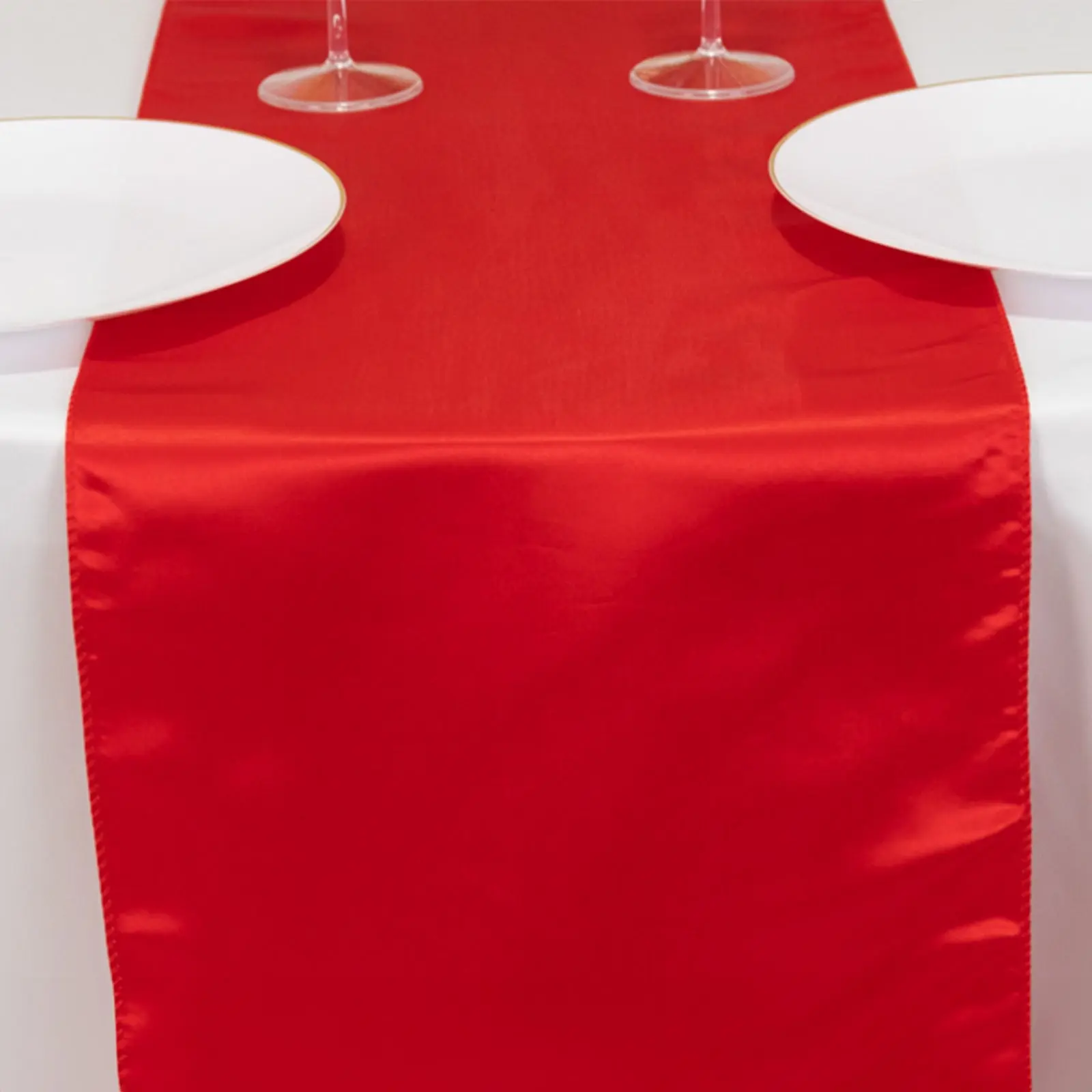 Lamour Satin Table Runner, 12"x108" Red Lustrous Satin Table Linen - Banquet, Wedding Events, Party Decoration for Household Kitchen Textiles