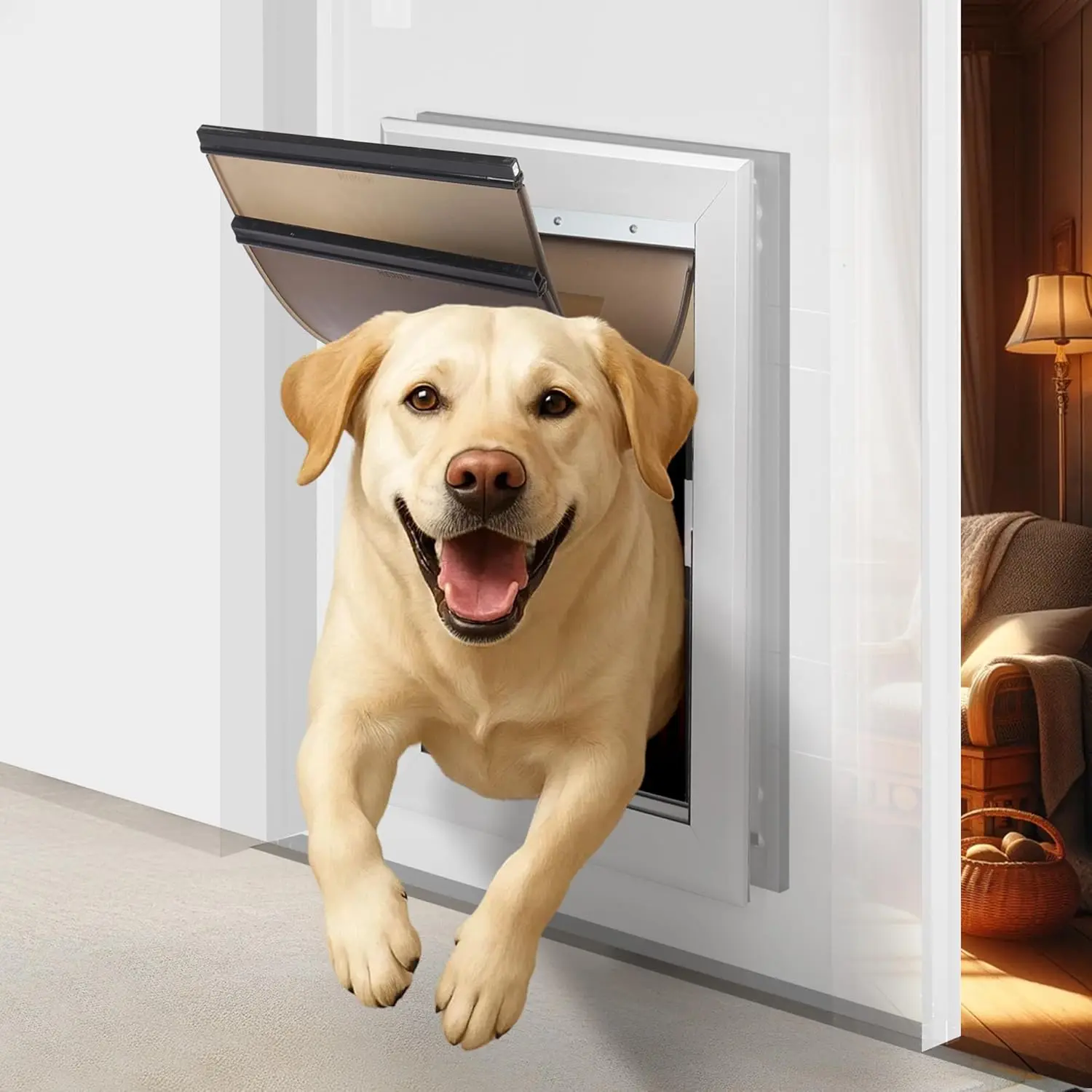 Extra Large Dog Door for Walls and Doors, with Transparent Dog Door Replacement Flap, Heavy Duty Aluminum Dog Door with Locking Mechanism, Weather Resistant, Supports Up to 220 lbs
