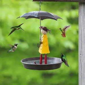 Outdoor hanging bird feeder and bath, equipped with a metal chain, durable resin hummingbird feeding tray, attracts wild birds to decorate gardens and courtyards, sturdy construction, a must-have for nature lovers