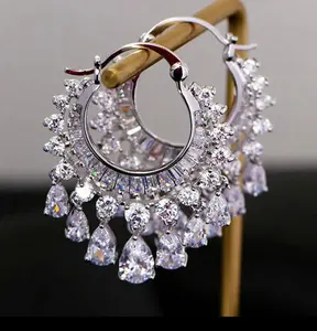 Diamond Hoop Danglers - Elegant Hoop Design with Diamond Stones - Ideal for Fashion Accessories