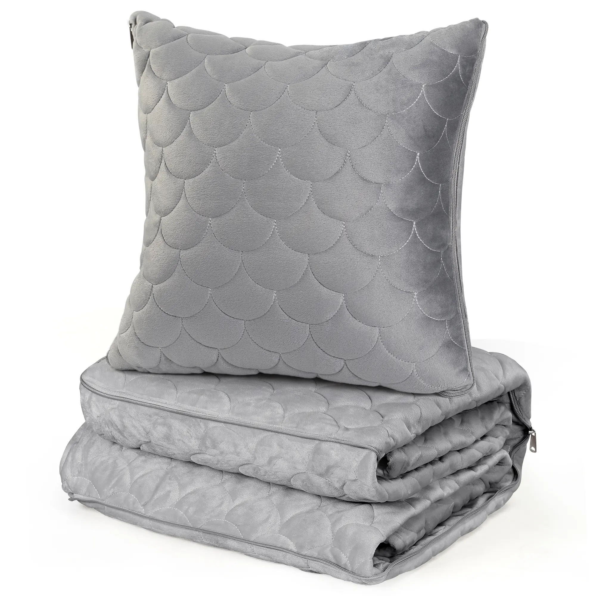 3D Quilted Velvet 2-in-1 Travel Throw Blanket Pillow, 15-in Scale Embossed Convertible Soft Cushion for Indoor Sofa Car Use, Birthday Holiday Home Decor Supplies, Foldable