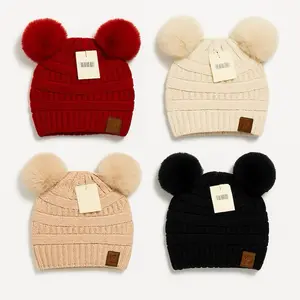 4-Pack Viral Double Pom Beanies — Warm, Fluffy & Aesthetic!