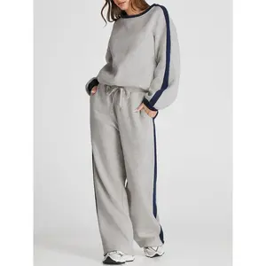 Women's Casual Patchwork Set, Colorblock Top & Loose-Fit Pants, Fall Winter, Comfortable Sportswear for Daily Wear, Athletic Activewear Tracksuits, Sweatsuit Sets, Sweatsuit Outfits