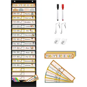 Boho 18+1 Pockets Daily Schedule Pocket Chart, 30 count Double-Sided  Cards, Scheduling Pocket Chart for Classroom Office  School Activity(Black)