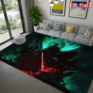 2D flat A dark warrior with a shining lightsaber, carpet, living room carpet, washable living room carpet, washable flannel living room carpet, Home Decor Rugs