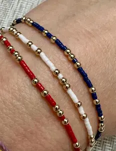 14K Gold Filled 2.5mm & Red, White & Blue Bead Bracelet Stack