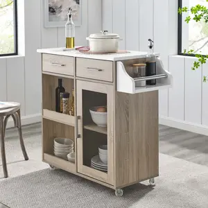 Modway Culinary Kitchen Cart With Spice Rack in Oak White