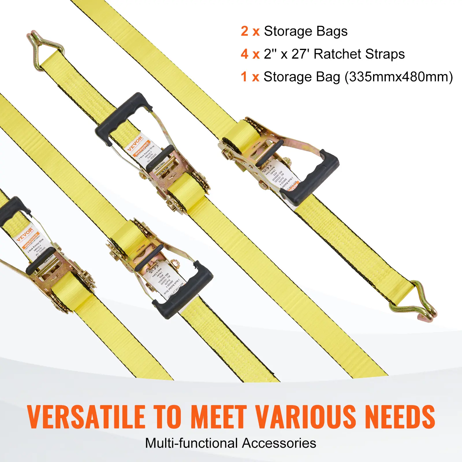 【summerfinds】VEVOR Ratchet Tie Down Straps (4PK), 10000 lb Break Strength, Double J Hook Includes 4 Premium 2" x 27' Rachet Tie Downs with Padded Handles, for Moving Securing Cargo, Appliances, Lawn Equipment, Cargo Trailer Straps, Heavy Duty Nylon, Du