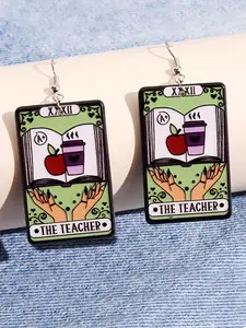 Acrylic Double-sided Teacher Themed Earrings, Cute Book & Cup & Apple Design Earrings, Fashion Jewelry Accessories for Women & Girls