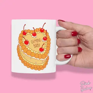PINK GALORE Gemini Baby 11OZ Ceramic Mug for Hot and Cold Iced Drinks | Microwave Safe, Dishwasher Safe | Drinkware for Coffee, Matcha & Tea Lovers | Horoscope Szn Zodiac Mug | Birthday Gift For Her |