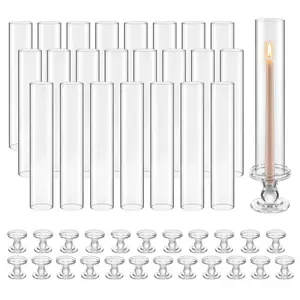 Hurricane Candle Holders Set Of 24, 12.6-Inch Tall Clear Glass Taper Holders With High Borosilicate Glass, 2.36-Inch Cylinders, Ideal For Wedding Centerpieces, Table Decor, Parties, Home Decor, Wind-Resistant Lighting